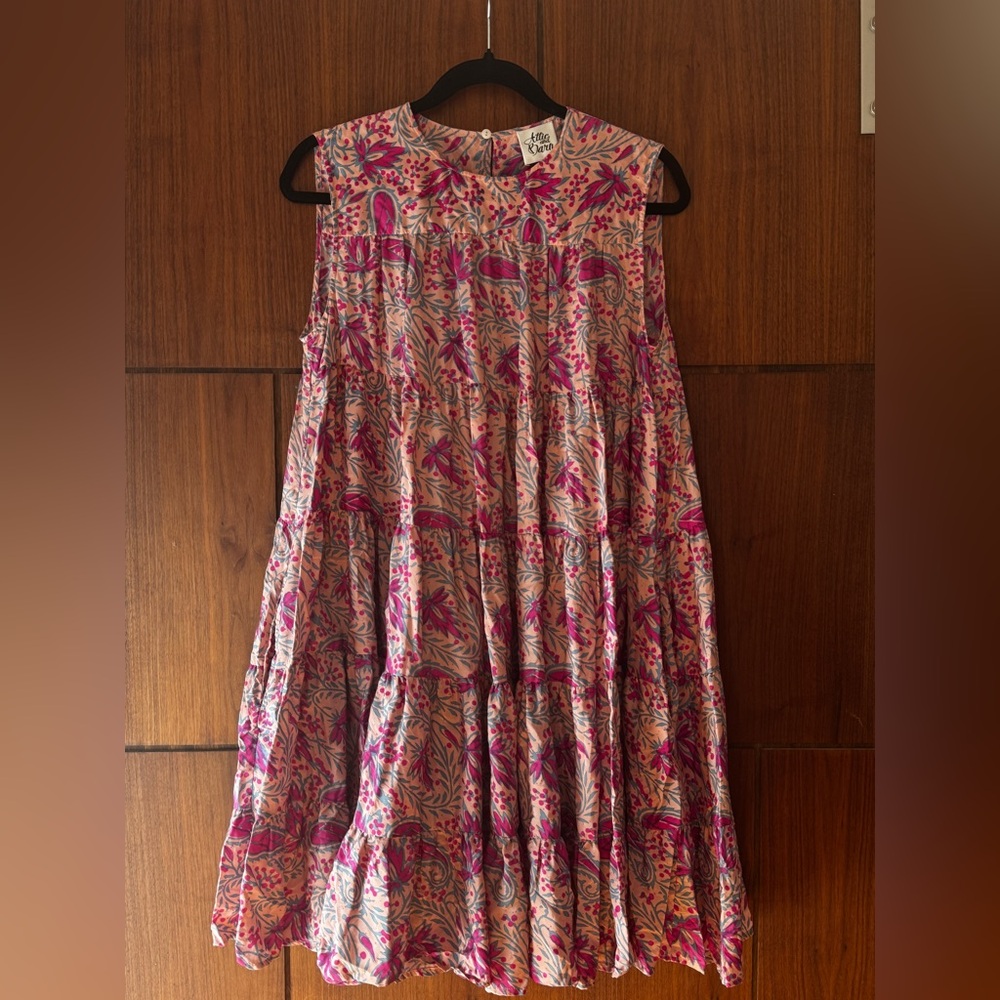 Silk Floral Pink Sleeveless Tiered Dress